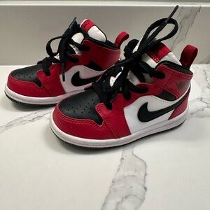 Nike Jordan 1 Mid Black and Black Gym Red- Size 7C- great condition